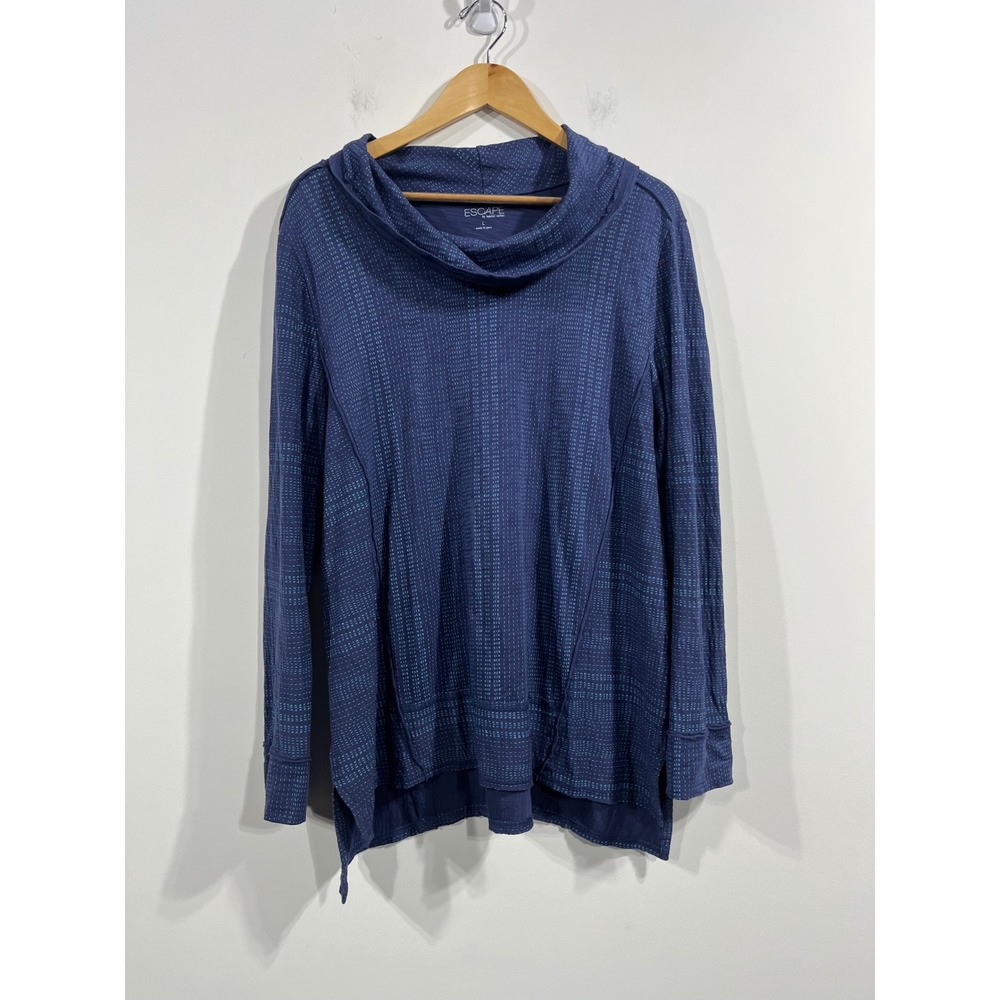 Habitat Lagenlook Textured Cowl Neck Cotton Top Women Large Flowy Coastal Resort